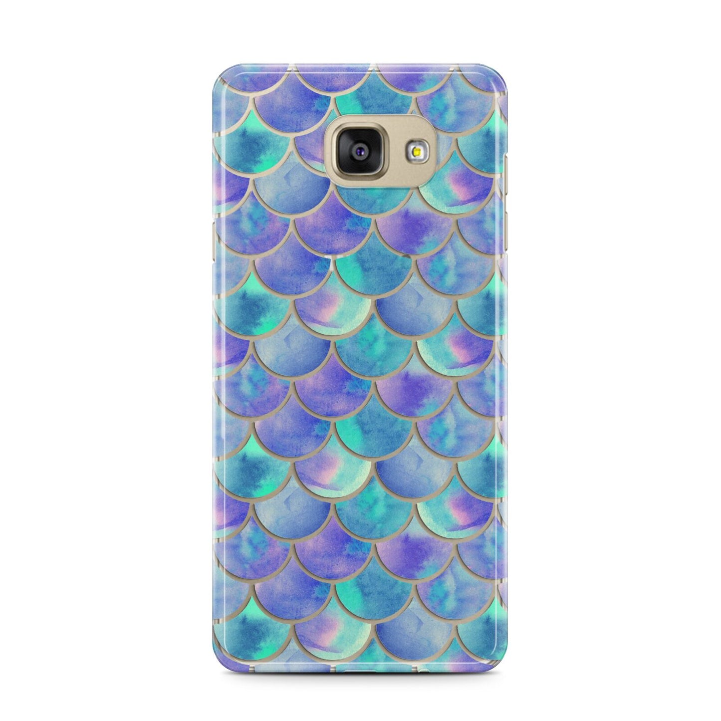 Iridescent Mermaid Scales Samsung Galaxy A7 2016 Case on gold phone