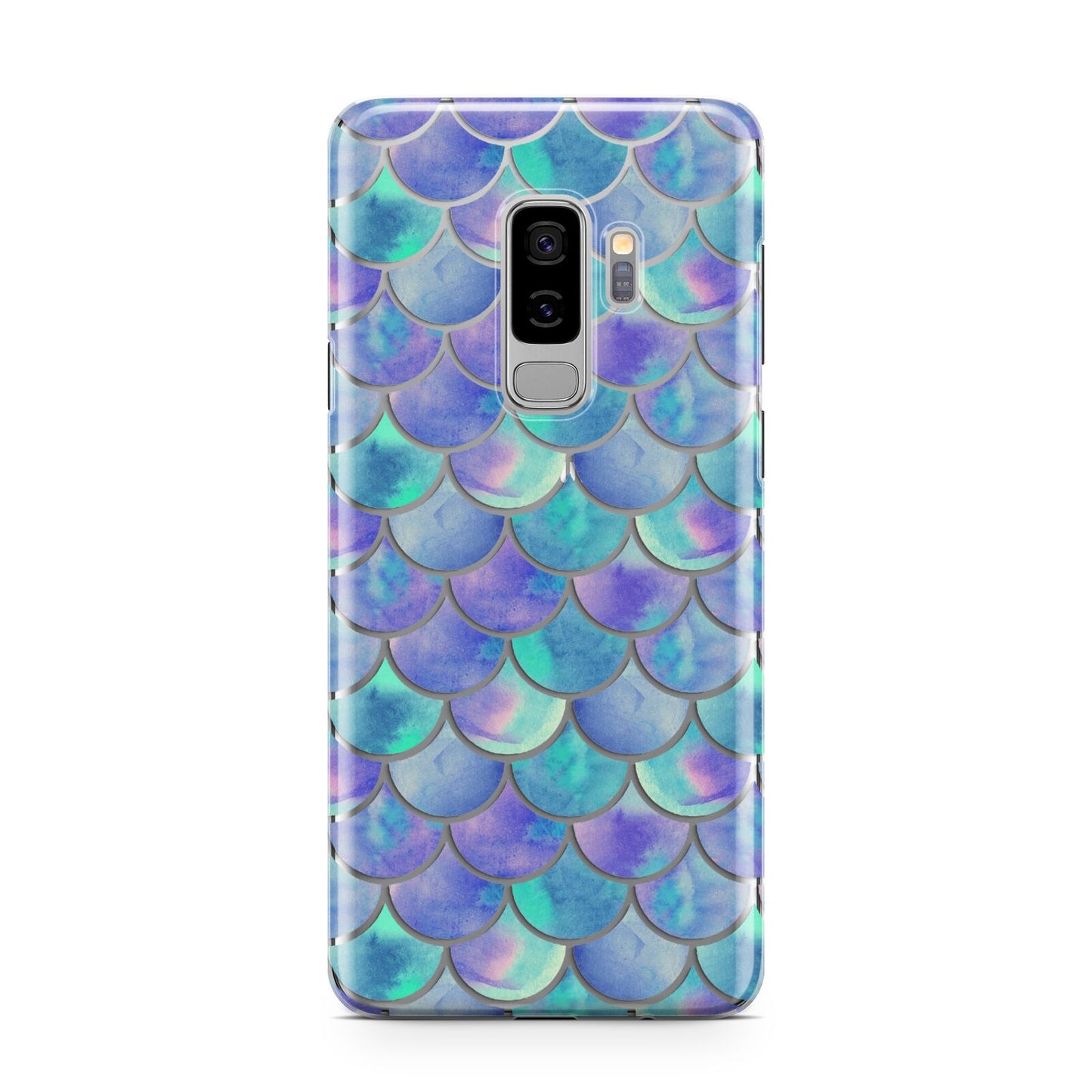 Iridescent Mermaid Scales Samsung Galaxy S9 Plus Case on Silver phone