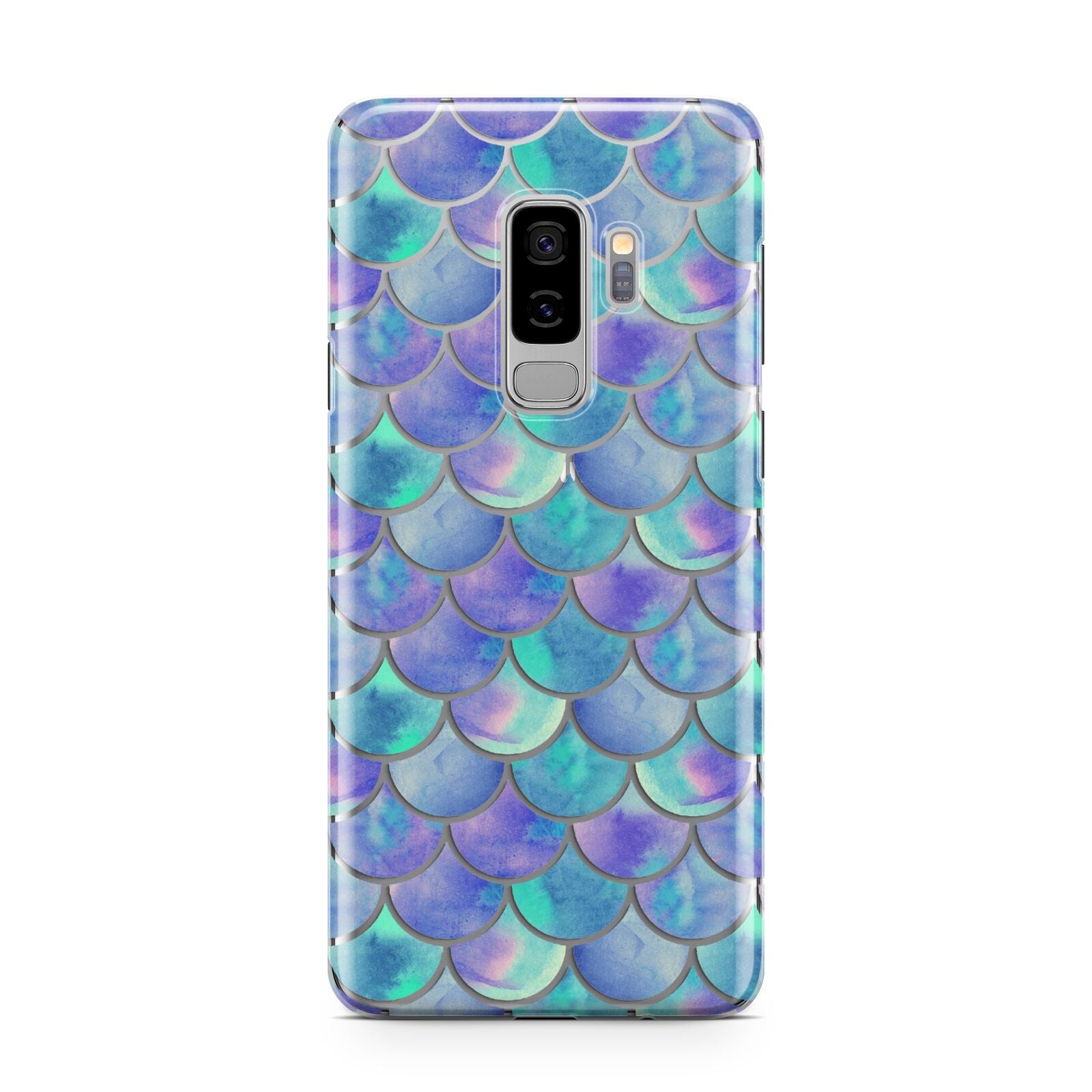 Iridescent Mermaid Scales Samsung Galaxy S9 Plus Case on Silver phone