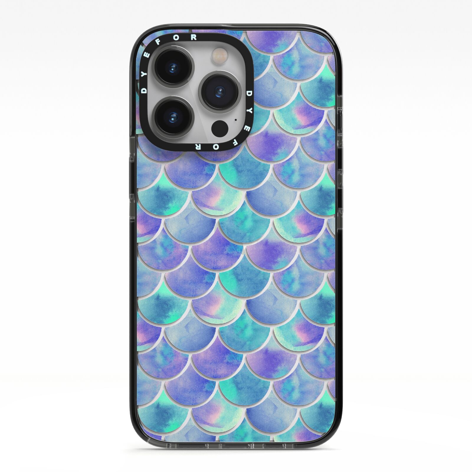 Iridescent Mermaid Scales iPhone 13 Pro Black Impact Case on Silver phone