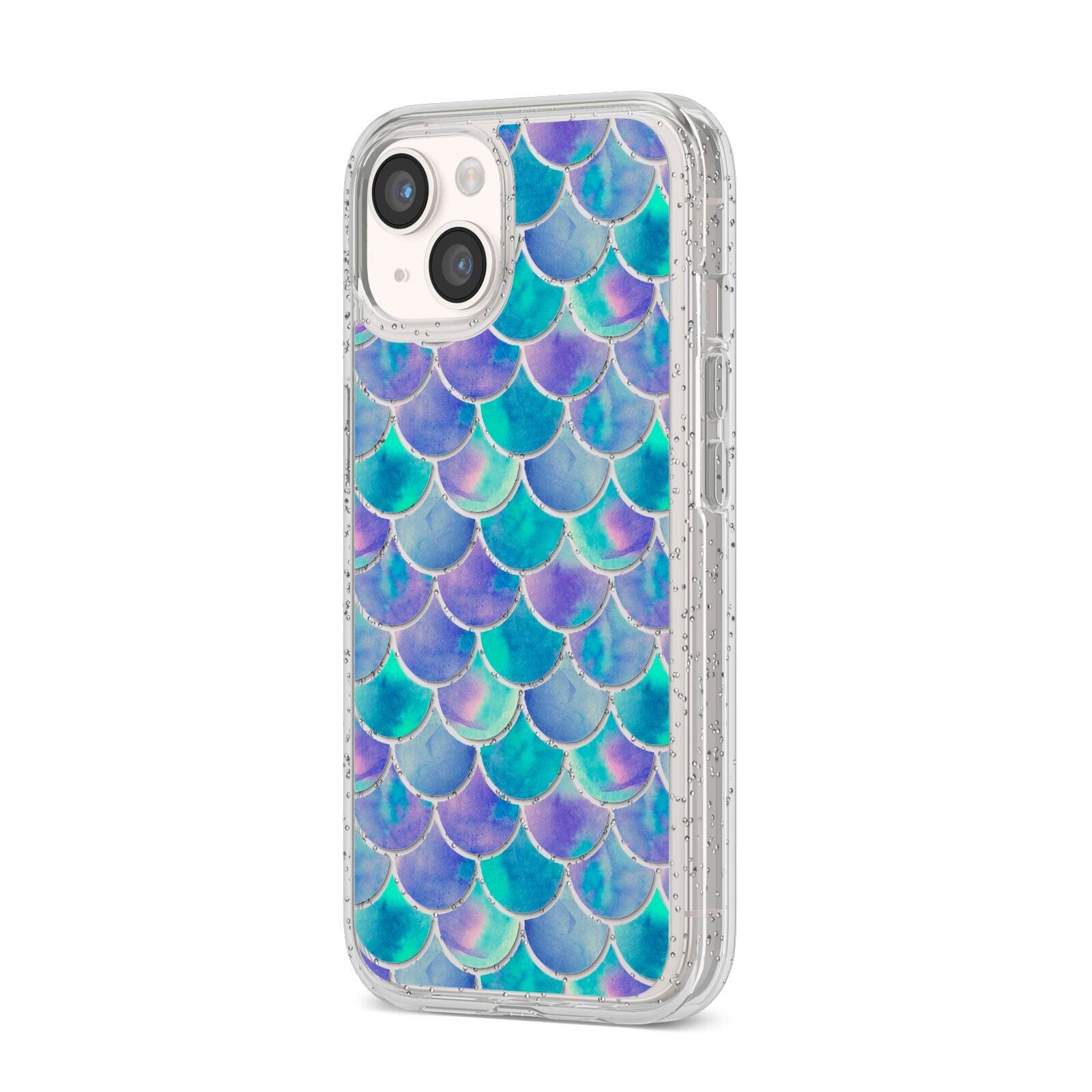 Iridescent Mermaid Scales iPhone 14 Glitter Tough Case Starlight Angled Image
