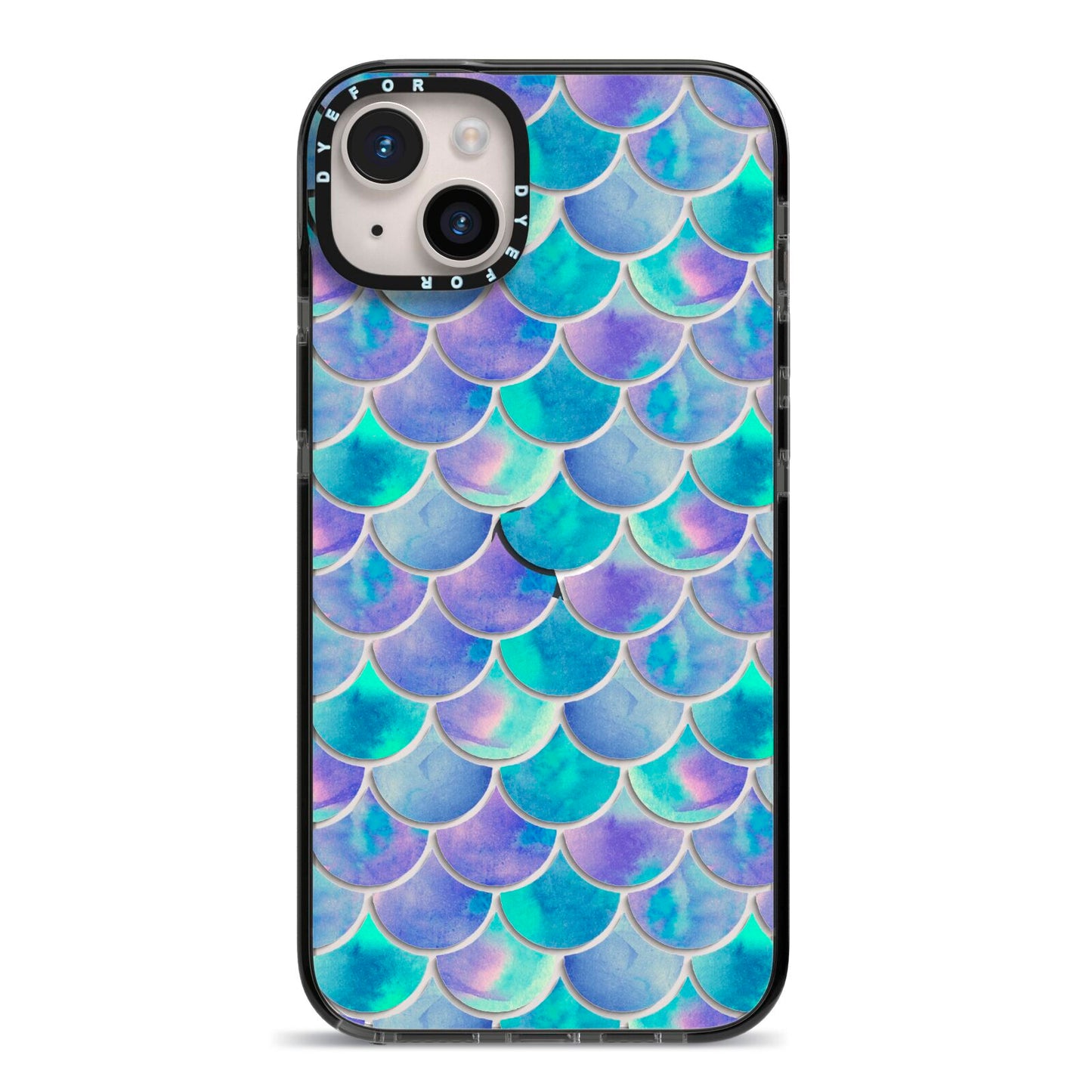 Iridescent Mermaid Scales iPhone 14 Plus Black Impact Case on Silver phone