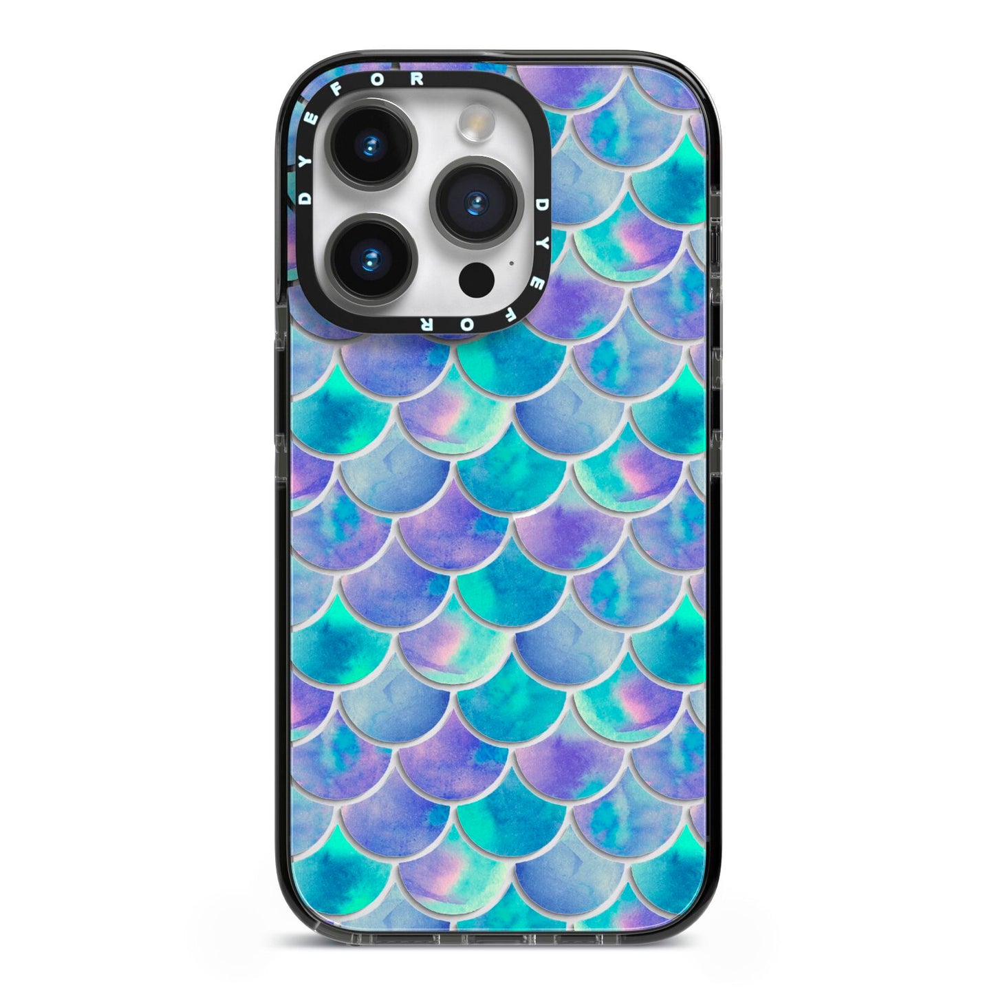 Iridescent Mermaid Scales iPhone 14 Pro Black Impact Case on Silver phone