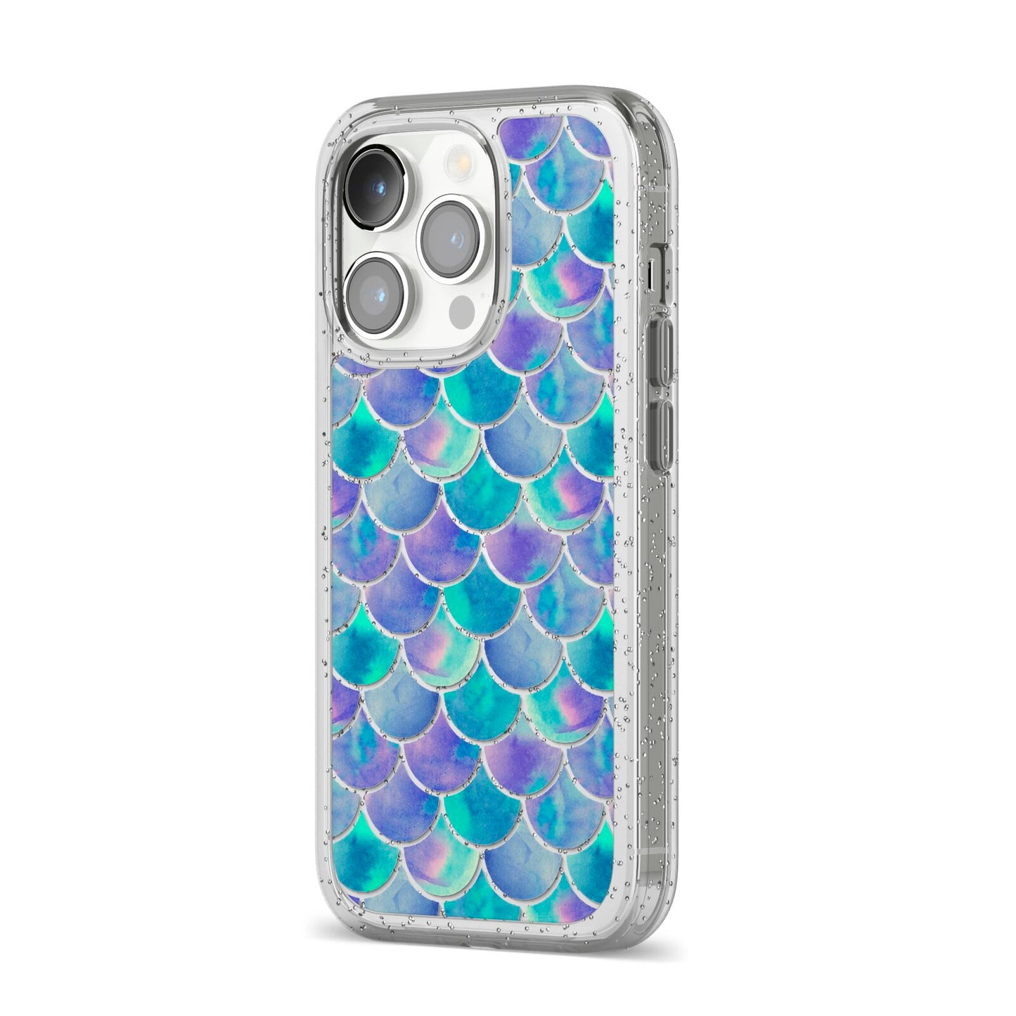 Iridescent Mermaid Scales iPhone 14 Pro Glitter Tough Case Silver Angled Image