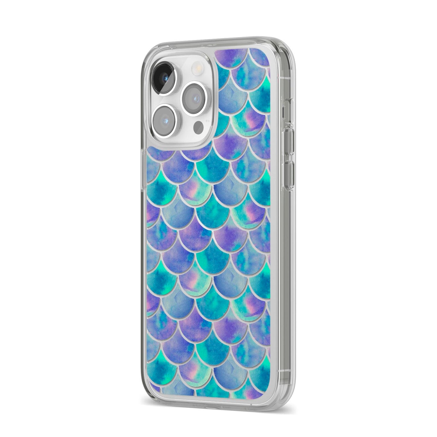 Iridescent Mermaid Scales iPhone 14 Pro Max Clear Tough Case Silver Angled Image