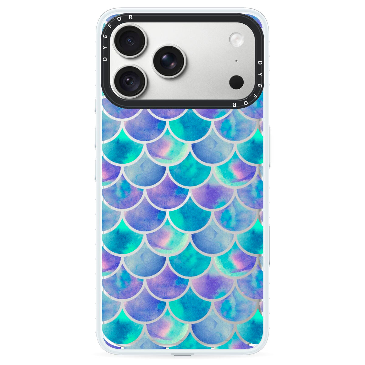 Iridescent Mermaid Scales iPhone 18 Pro Black Impact Pre order Case on Silver phone