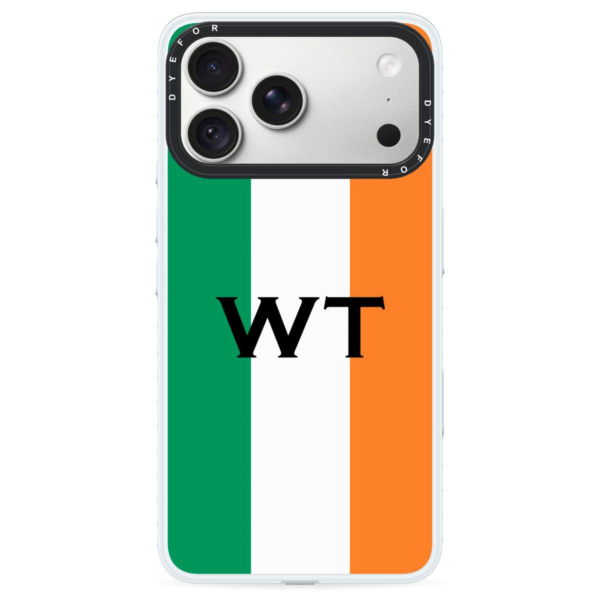 Irish Colours Personalised Initials iPhone 18 Pro Black Impact Pre order Case on Silver phone