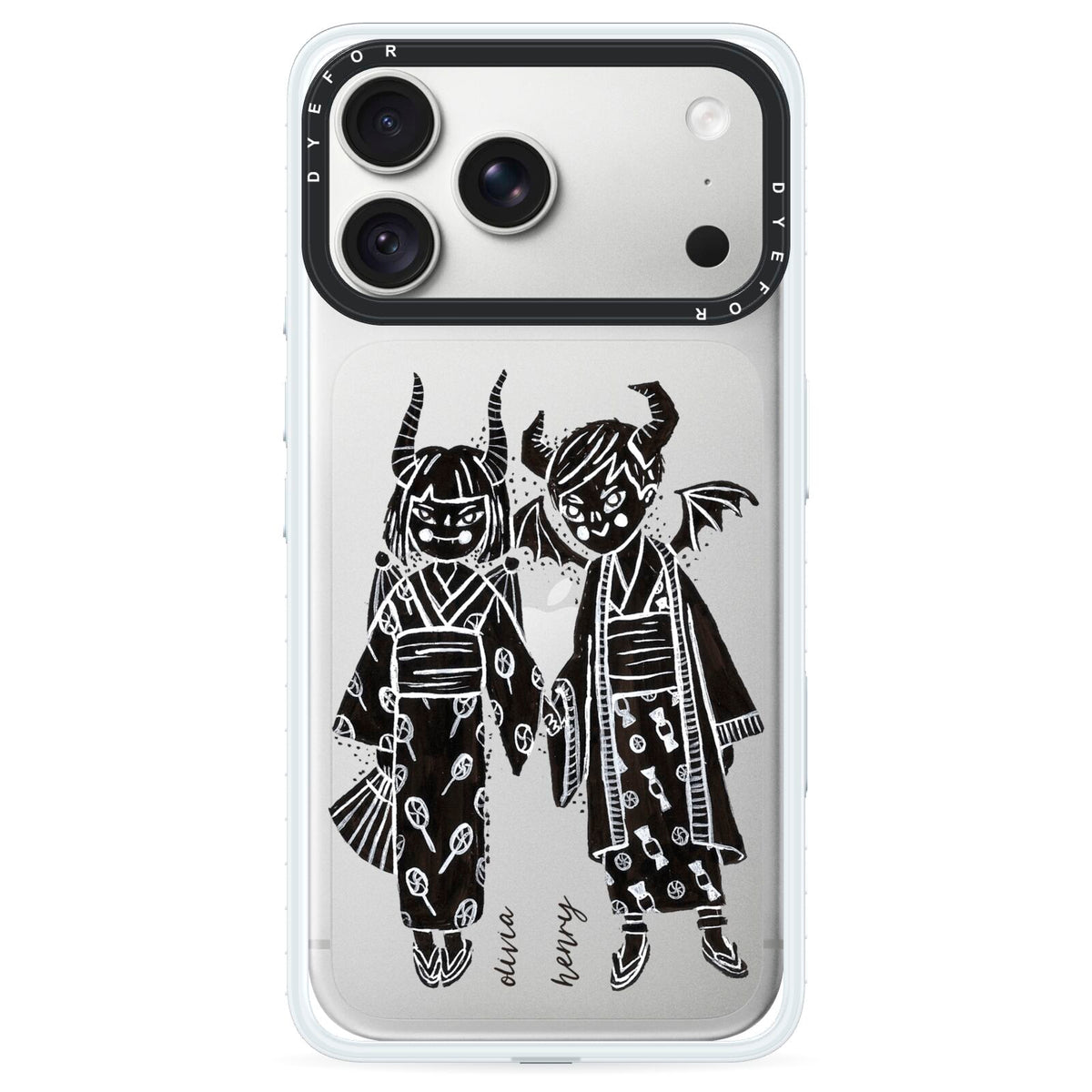 Kimono Devils iPhone 18 Pro Black Impact Pre order Case on Silver phone
