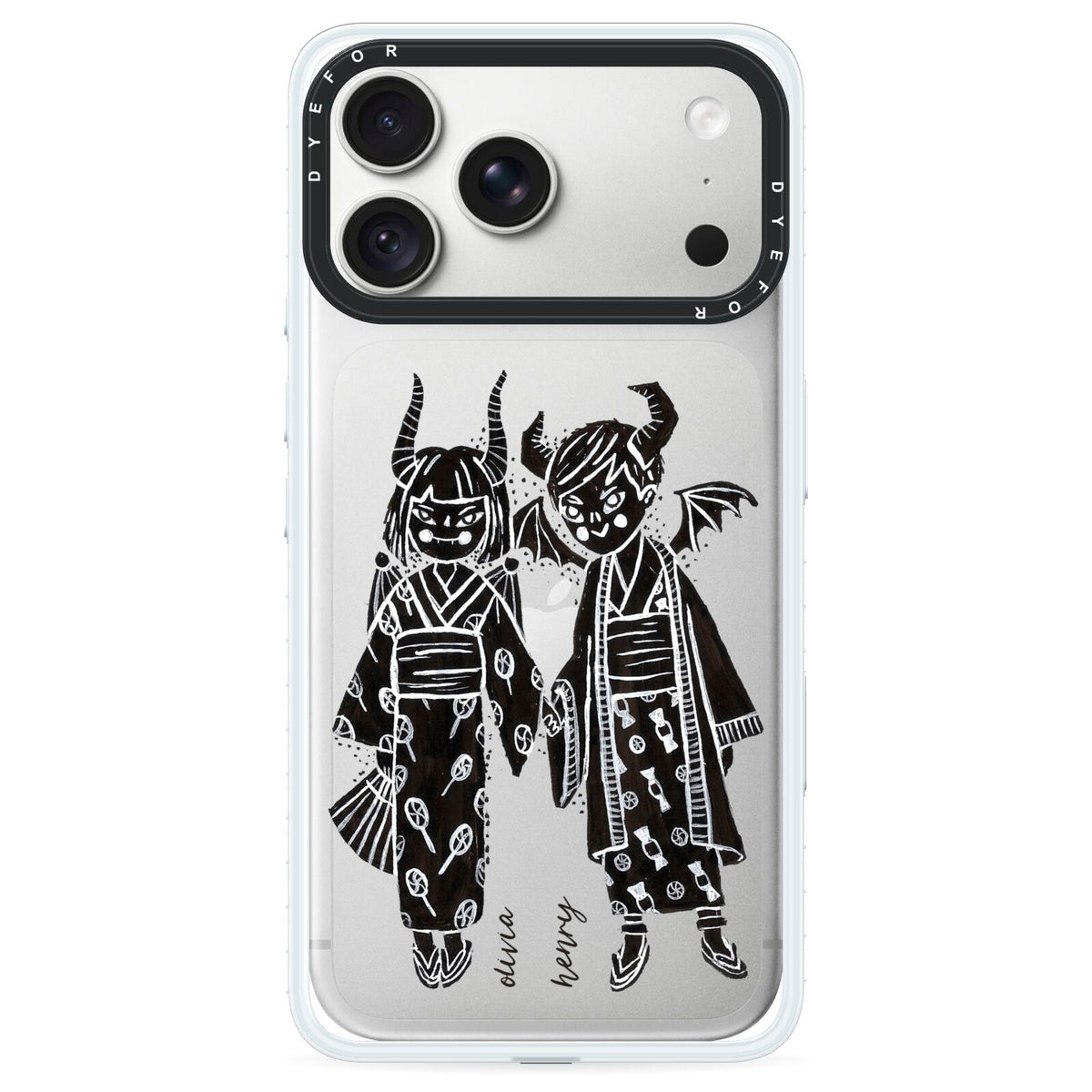 Kimono Devils iPhone 18 Pro Max Black Impact Pre order Case on Silver phone