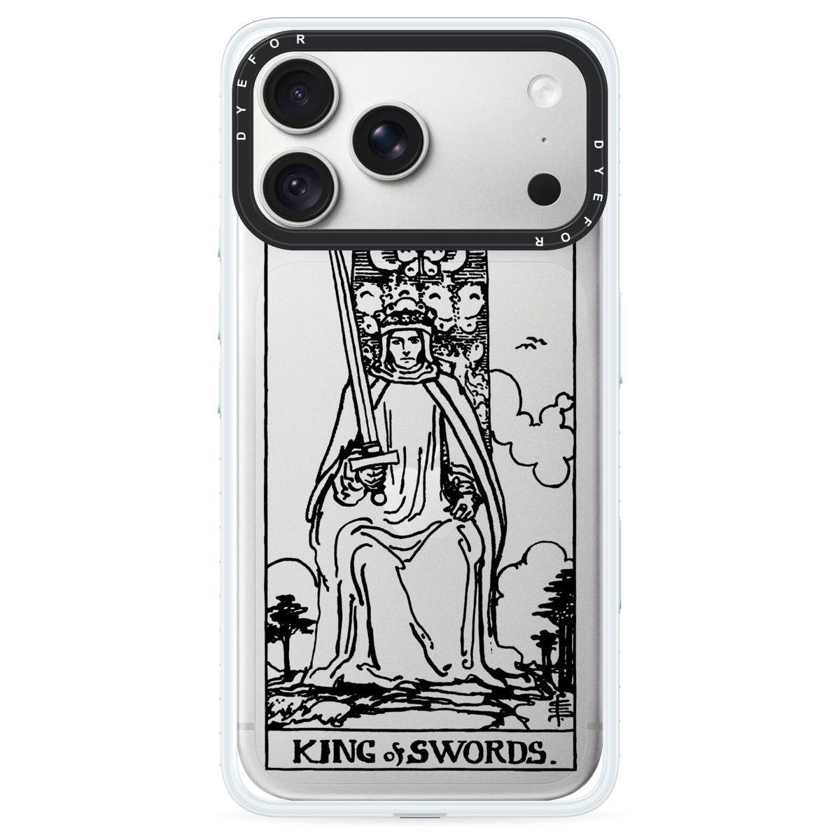 King of Swords Monochrome iPhone 18 Pro Black Impact Pre order Case on Silver phone