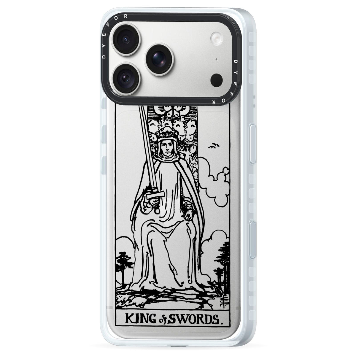 King of Swords Monochrome iPhone 18 Pro Max Black Impact Pre order Case Side Angle on Silver phone