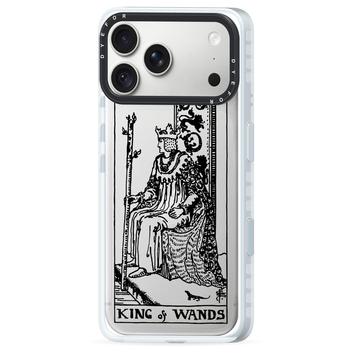 King of Wands Monochrome iPhone 18 Pro Black Impact Pre order Case Side Angle on Silver phone