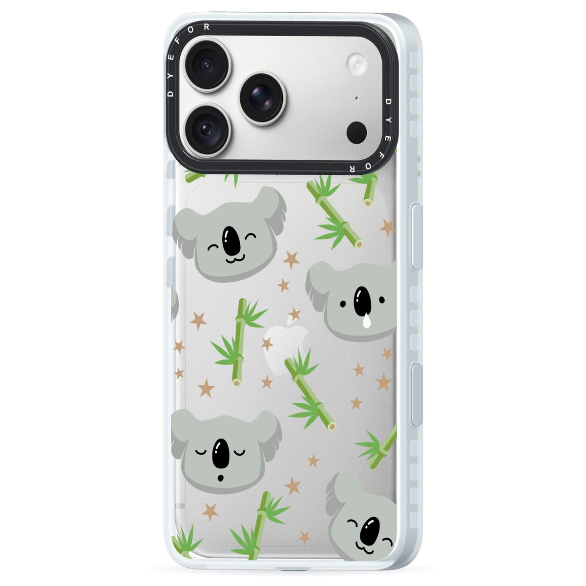 Koala Faces with Transparent Background iPhone 18 Pro Black Impact Pre order Case Side Angle on Silver phone