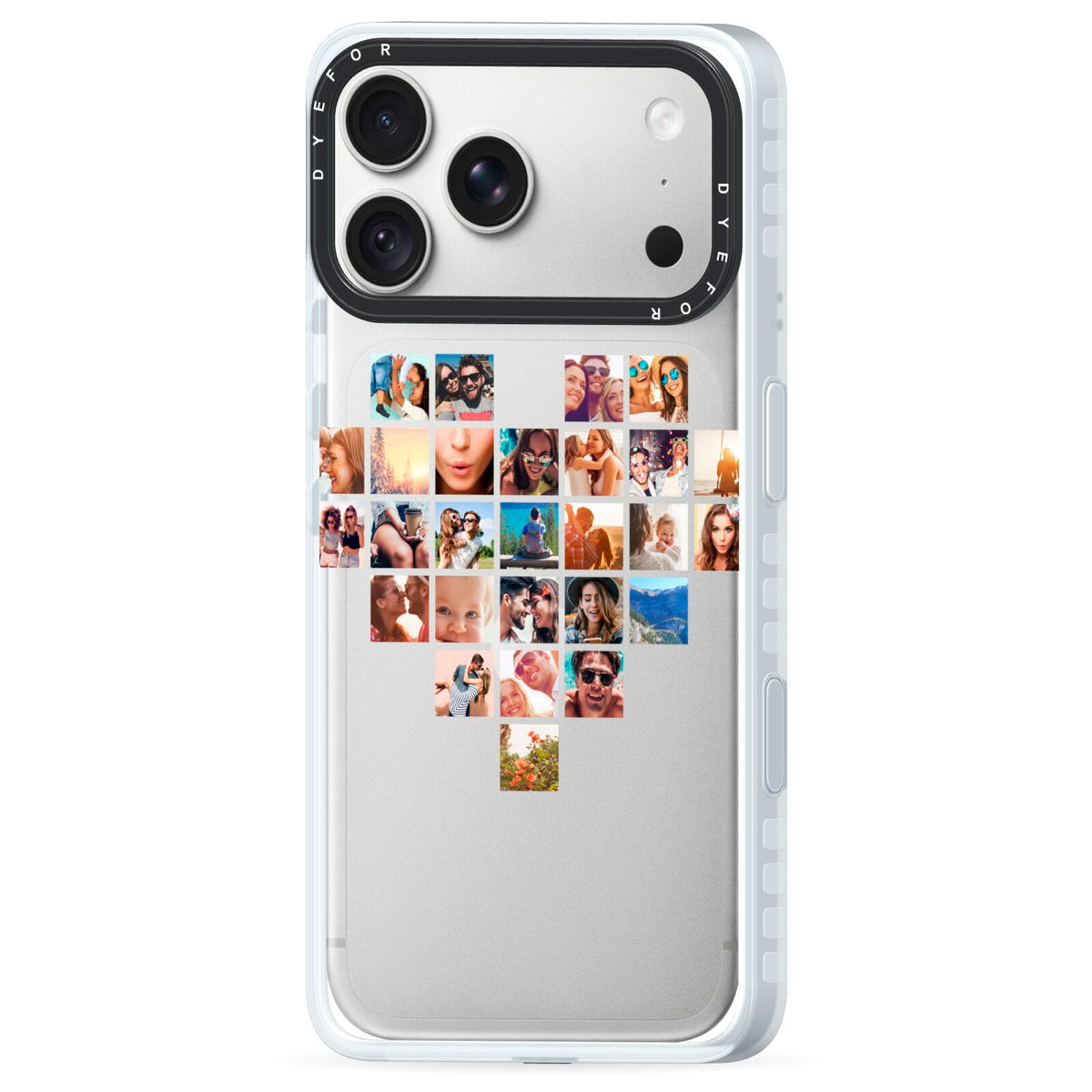 Large Heart Photo Montage Upload iPhone 18 Pro Max Black Impact Pre order Case Side Angle on Silver phone
