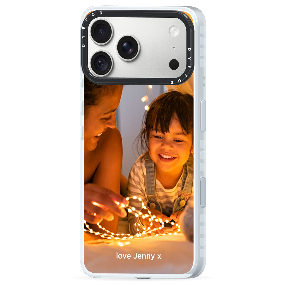 Large Mothers Day Photo with Name iPhone 18 Pro Max Black Impact Pre order Case Side Angle on Silver phone