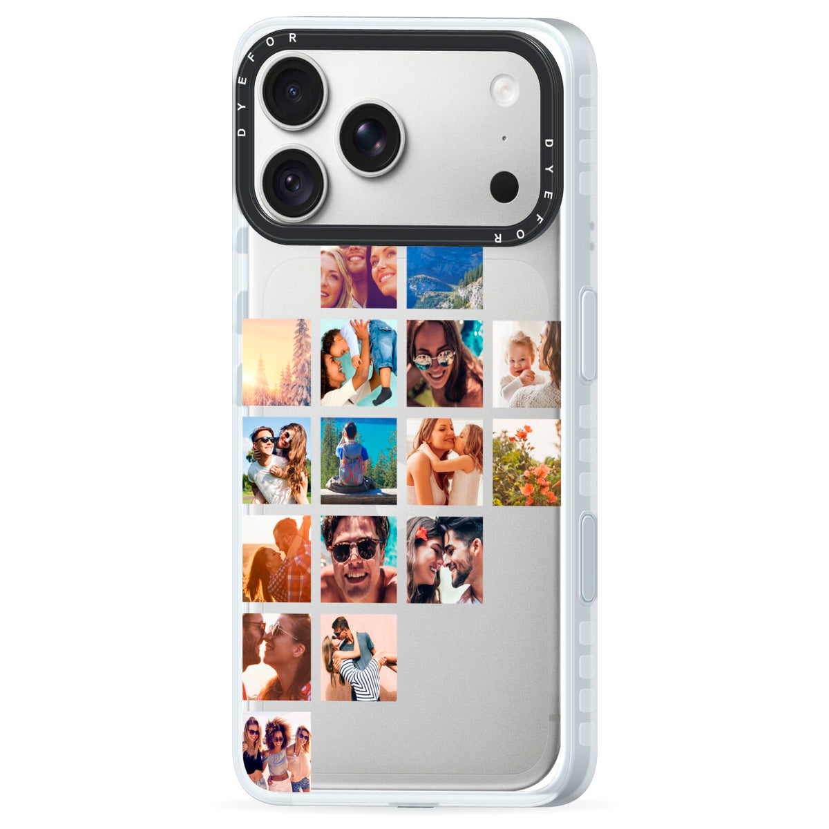 Left Diagonal Photo Montage Upload iPhone 18 Pro Max Black Impact Pre order Case Side Angle on Silver phone