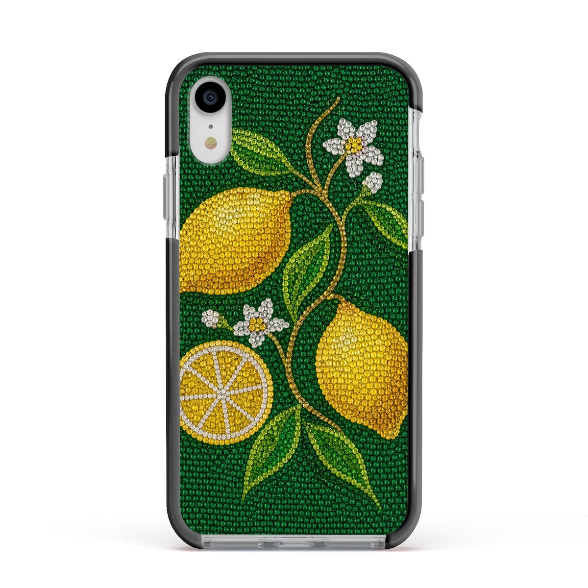 Lemon Lustre Apple iPhone XR Impact Case Black Edge on Silver Phone