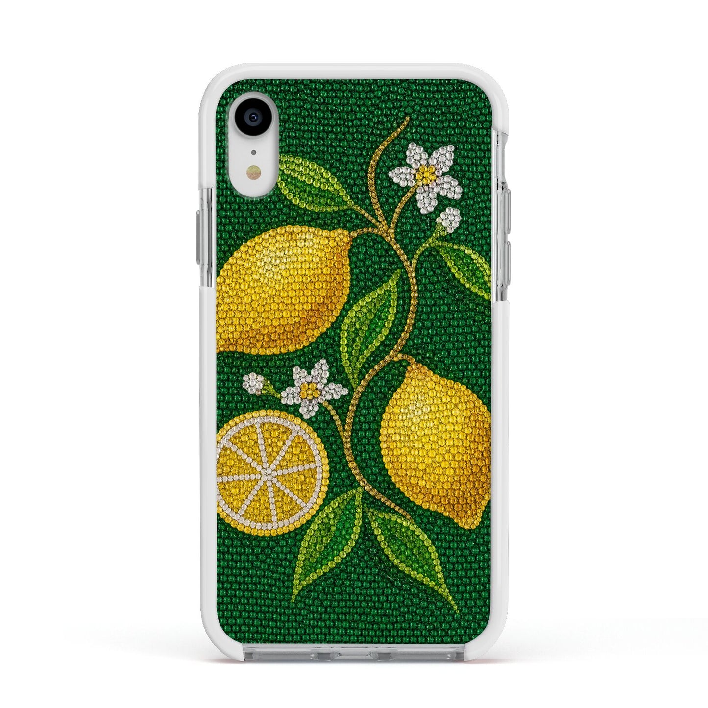 Lemon Lustre Apple iPhone XR Impact Case White Edge on Silver Phone