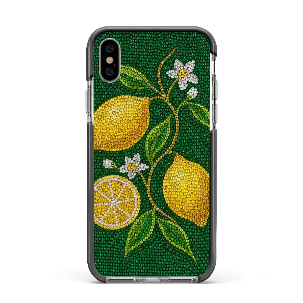 Lemon Lustre Apple iPhone Xs Impact Case Black Edge on Silver Phone