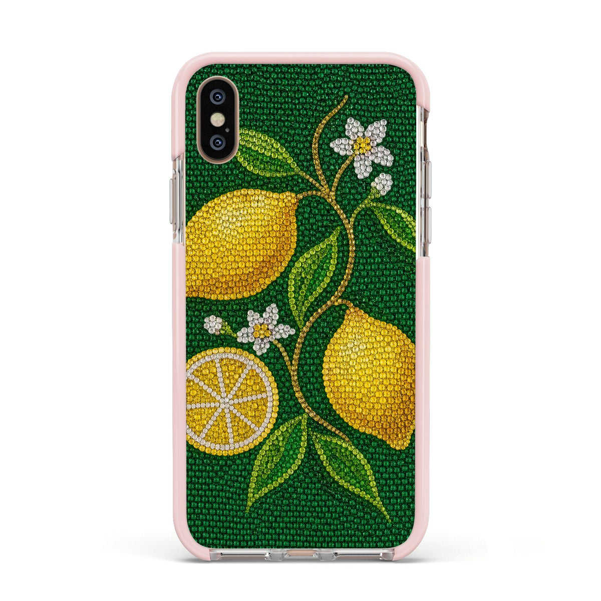 Lemon Lustre Apple iPhone Xs Impact Case Pink Edge on Gold Phone