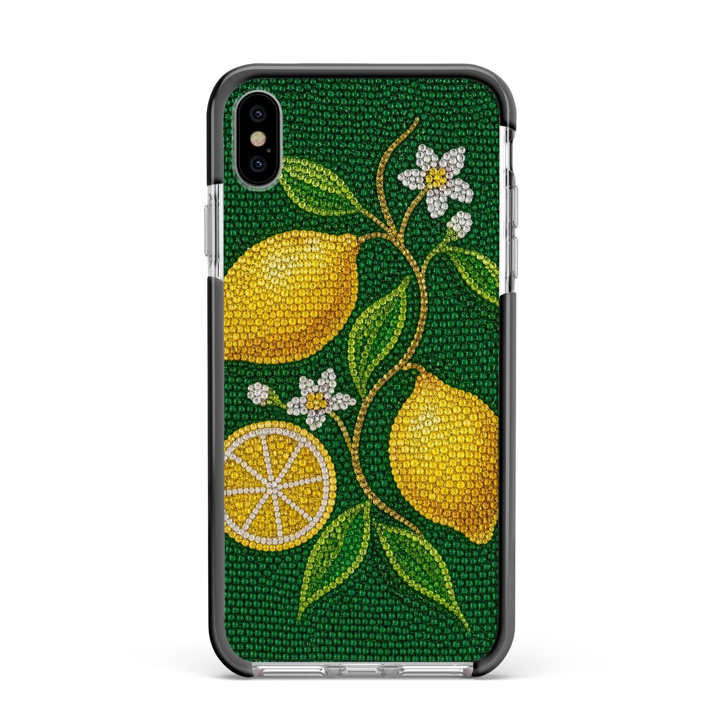 Lemon Lustre Apple iPhone Xs Max Impact Case Black Edge on Silver Phone