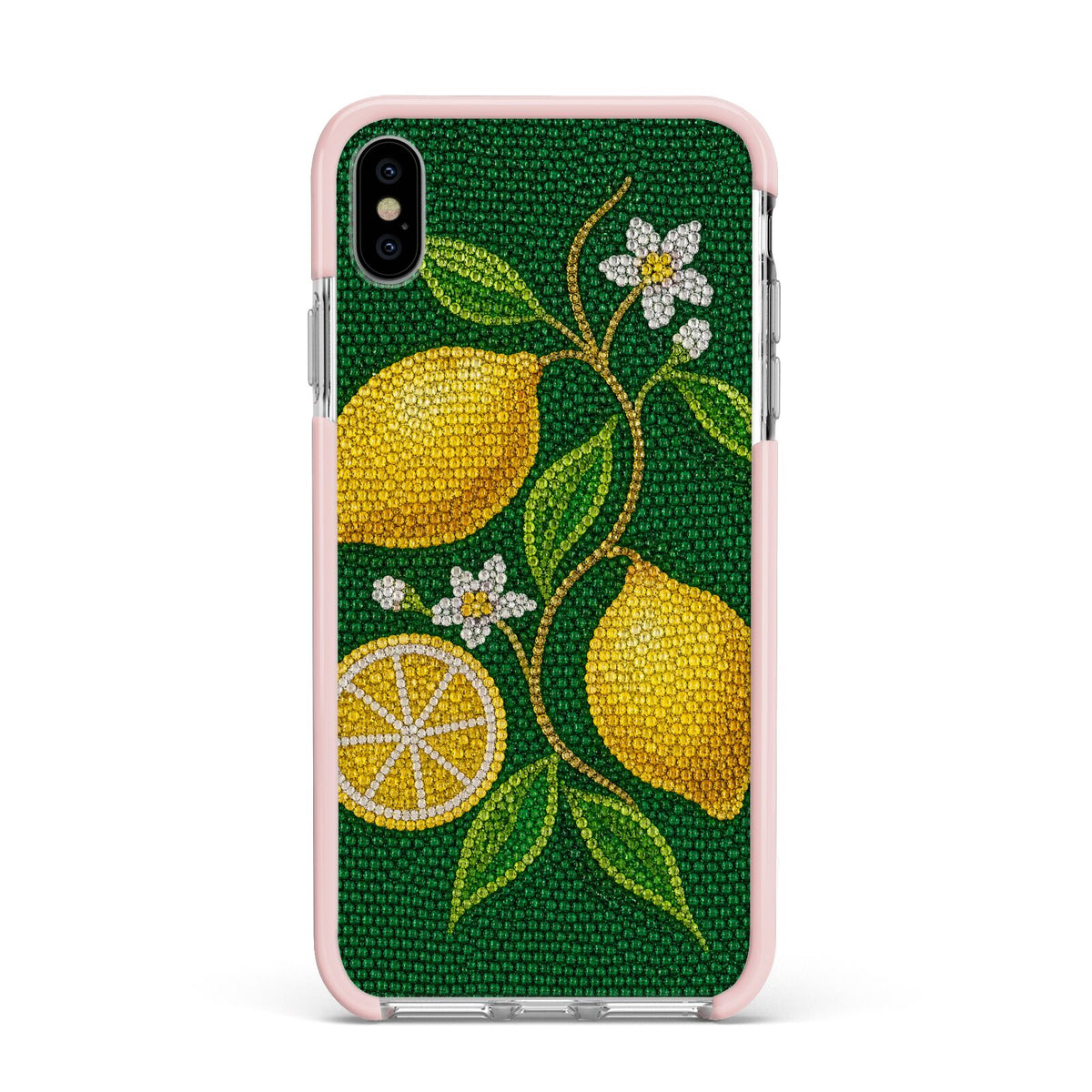 Lemon Lustre Apple iPhone Xs Max Impact Case Pink Edge on Silver Phone