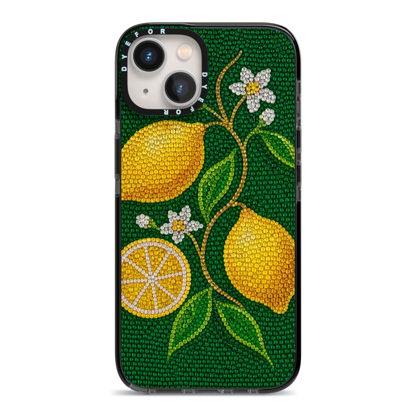 Lemon Lustre iPhone 13 Black Impact Case on Silver phone