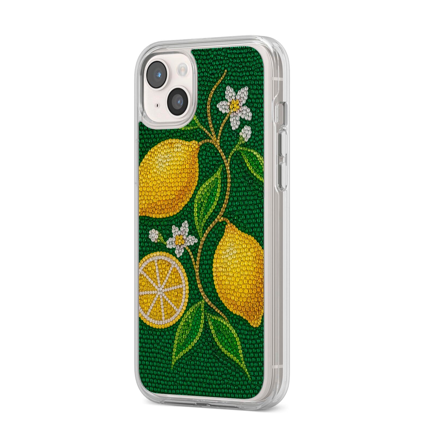 Lemon Lustre iPhone 14 Plus Clear Tough Case Starlight Angled Image