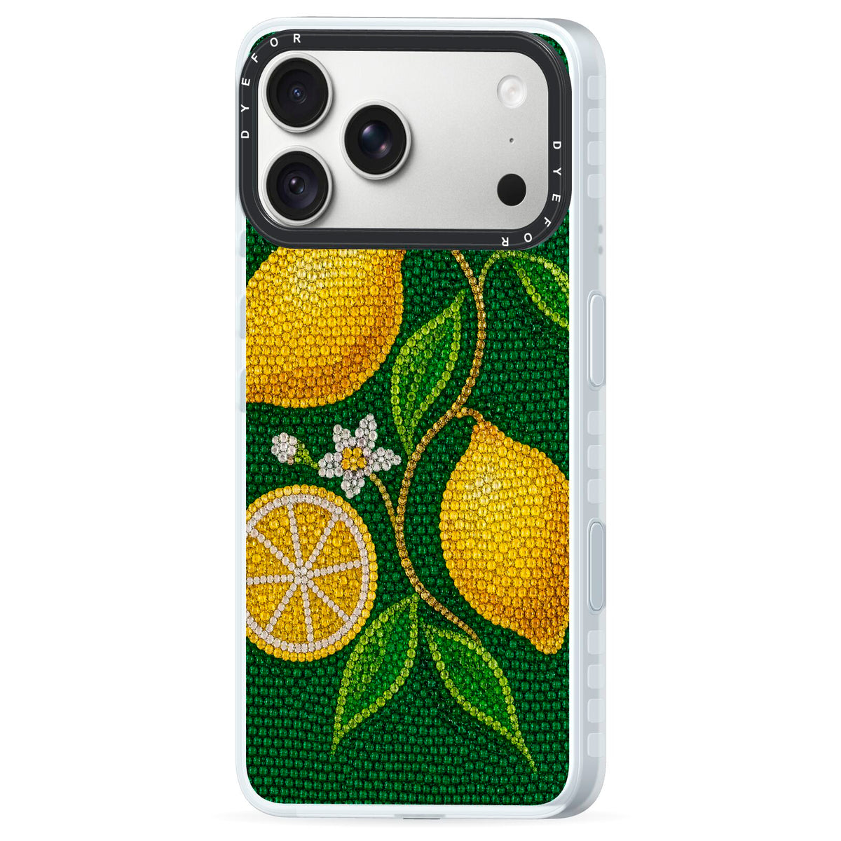 Lemon Lustre iPhone 18 Pro Max Black Impact Pre order Case Side Angle on Silver phone