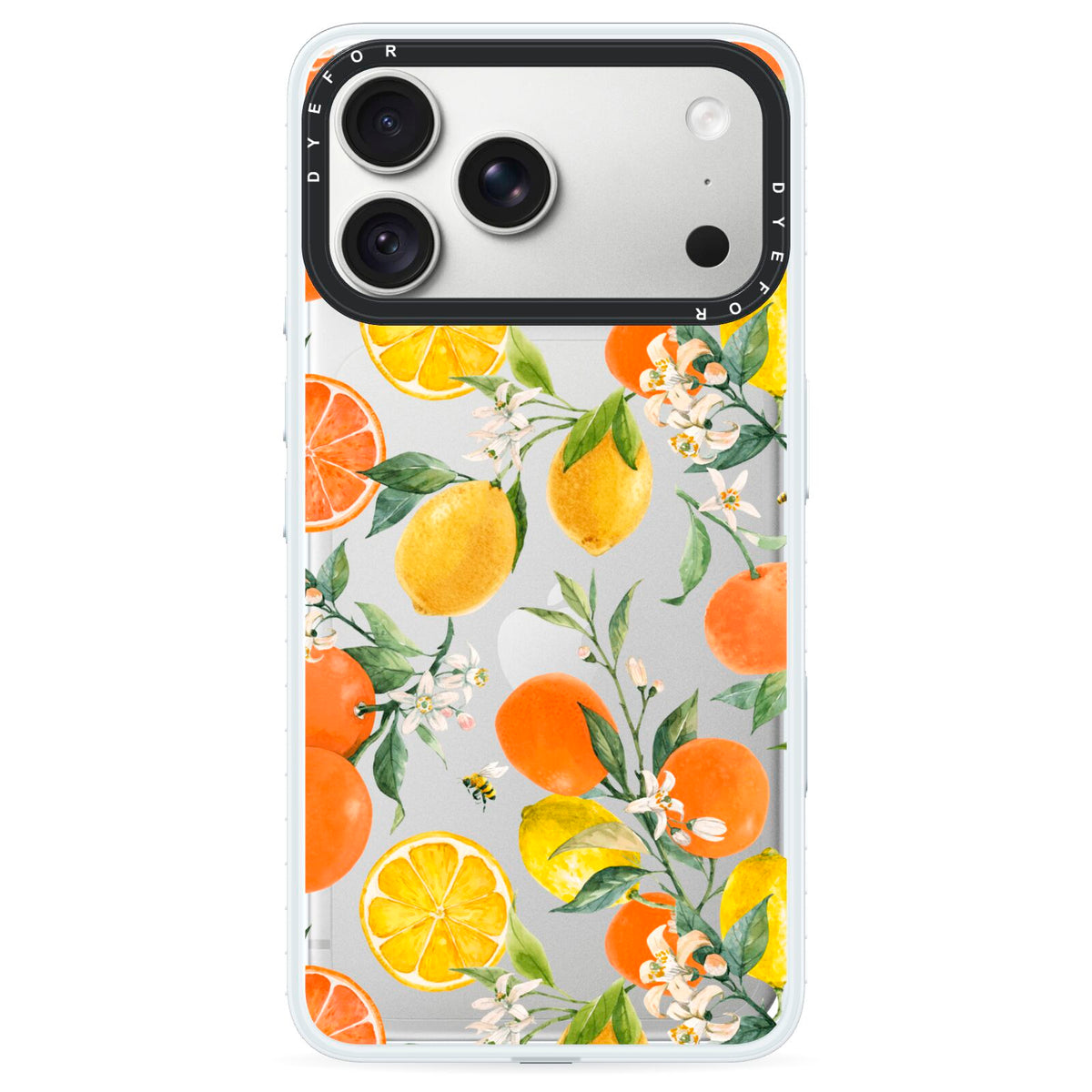Lemons and Oranges iPhone 18 Pro Black Impact Pre order Case on Silver phone