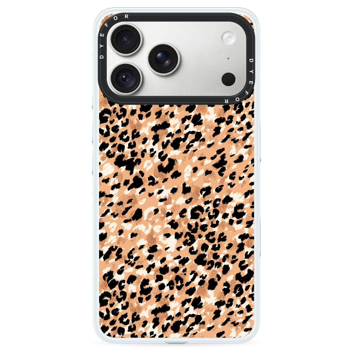 Leopard Print iPhone 18 Pro Max Black Impact Pre order Case on Silver phone