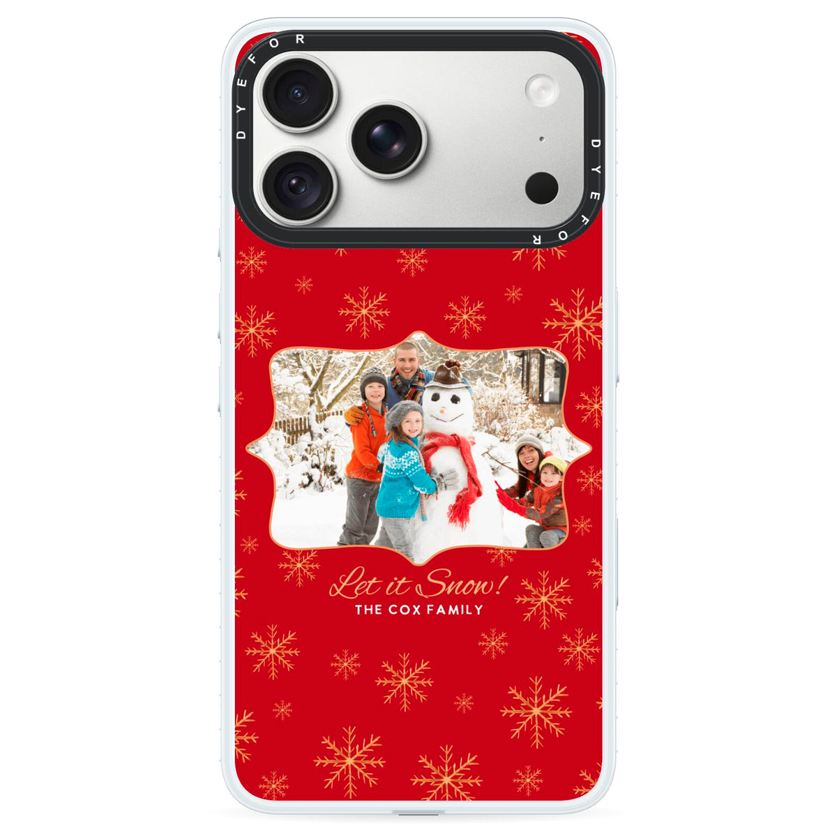 Let it Snow Christmas Photo Upload iPhone 18 Pro Max Black Impact Pre order Case on Silver phone