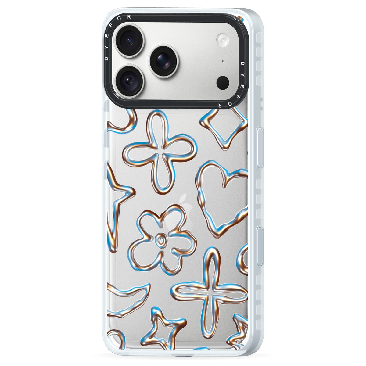 Liquid Chrome Doodles iPhone 18 Pro Black Impact Pre order Case Side Angle on Silver phone