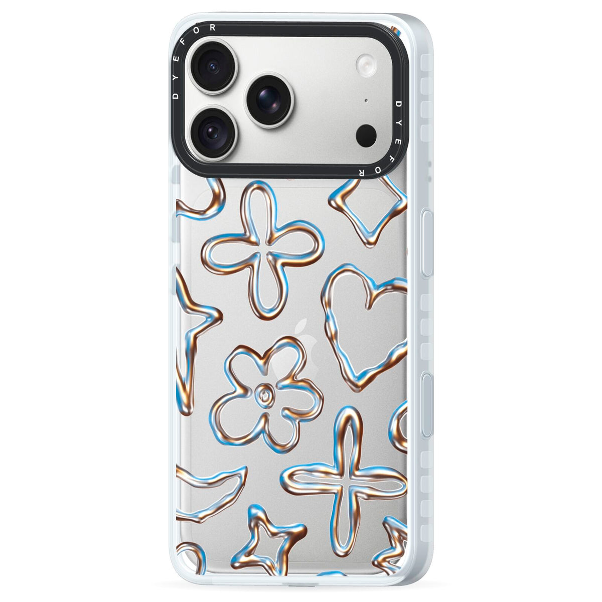 Liquid Chrome Doodles iPhone 18 Pro Max Black Impact Pre order Case Side Angle on Silver phone