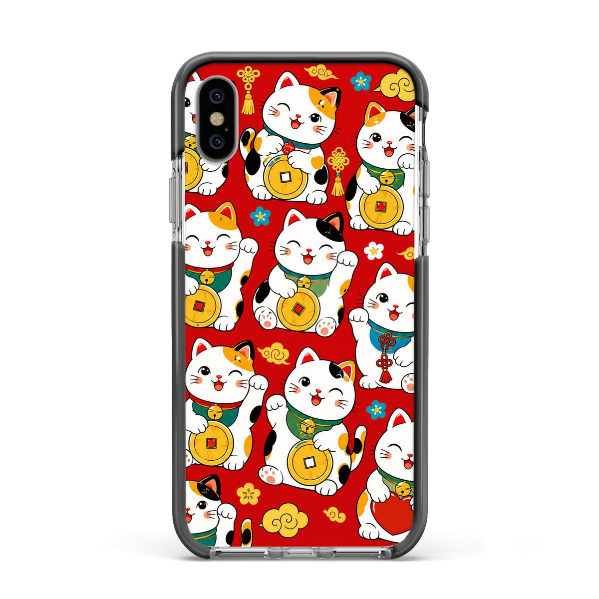 Little Fortunes Apple iPhone Xs Impact Case Black Edge on Silver Phone