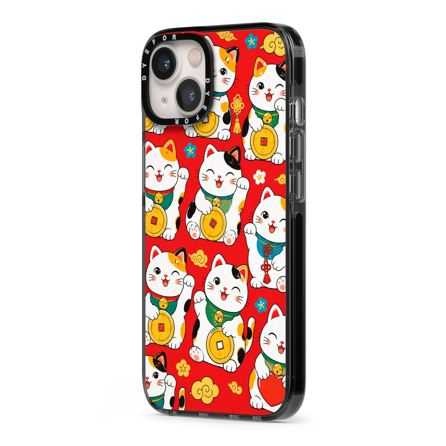 Little Fortunes iPhone 13 Black Impact Case Side Angle on Silver phone
