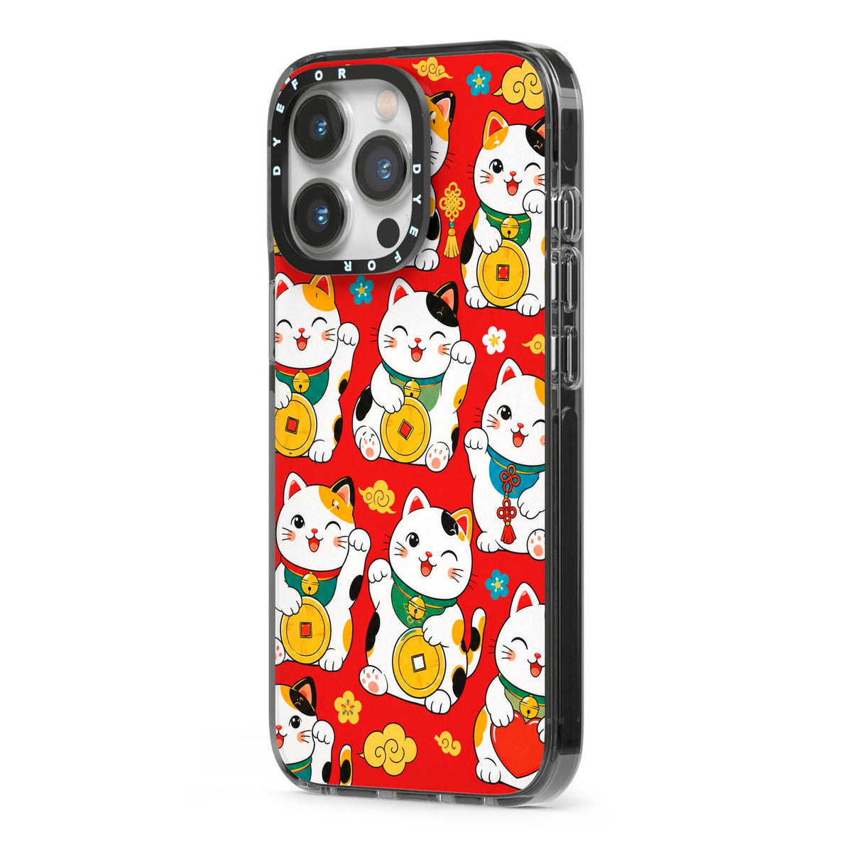 Little Fortunes iPhone 13 Pro Black Impact Case Side Angle on Silver phone