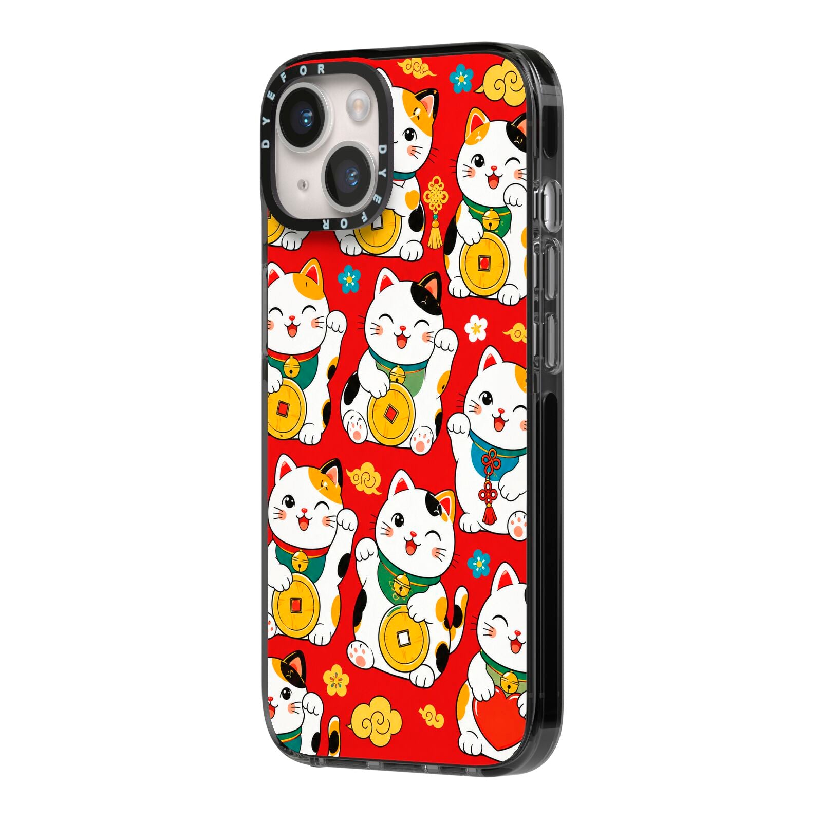 Little Fortunes iPhone 14 Black Impact Case Side Angle on Silver phone