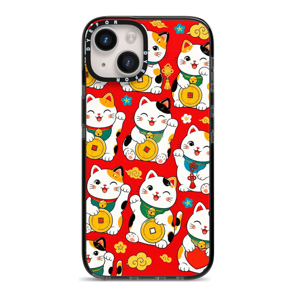 Little Fortunes iPhone 14 Black Impact Case on Silver phone