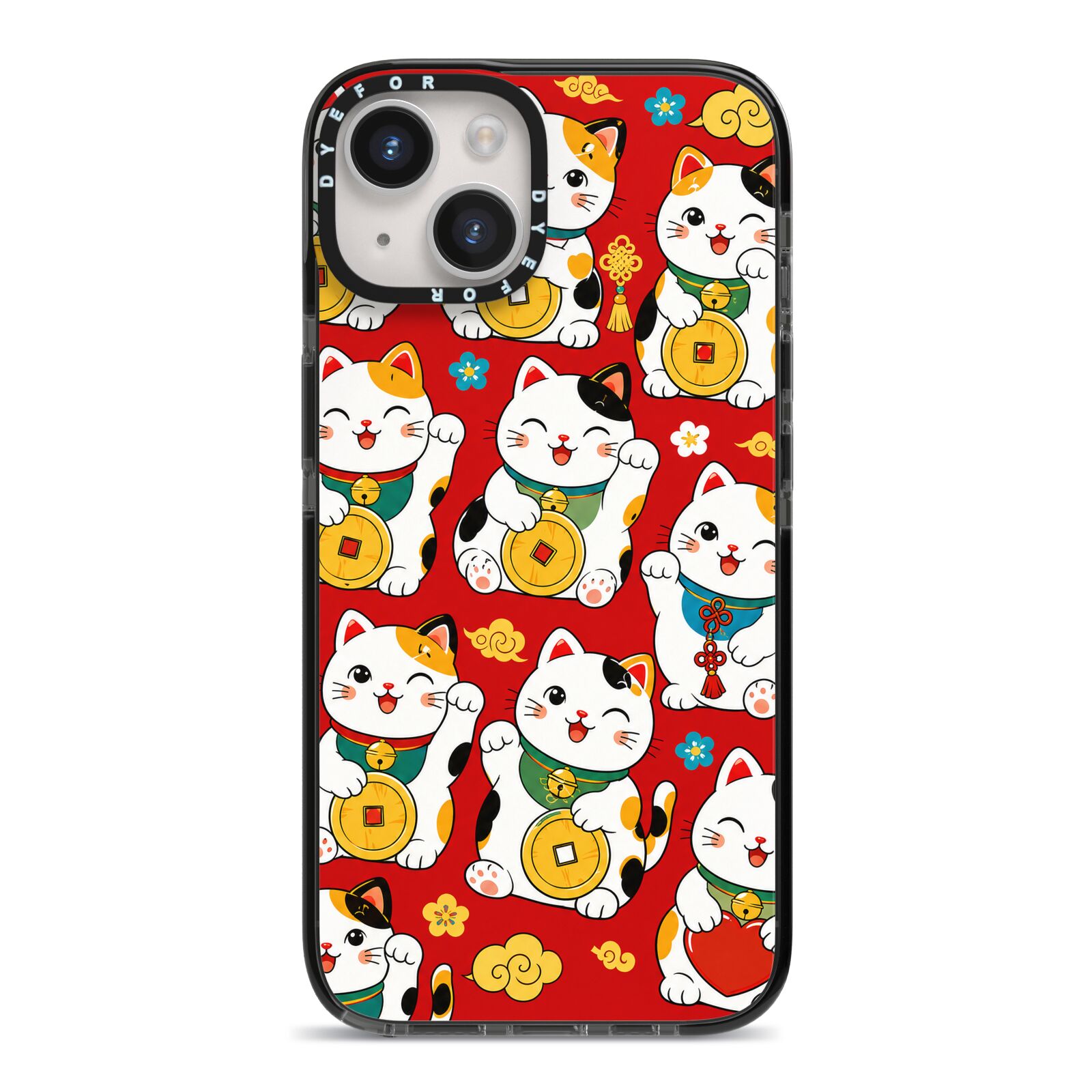 Little Fortunes iPhone 14 Black Impact Case on Silver phone