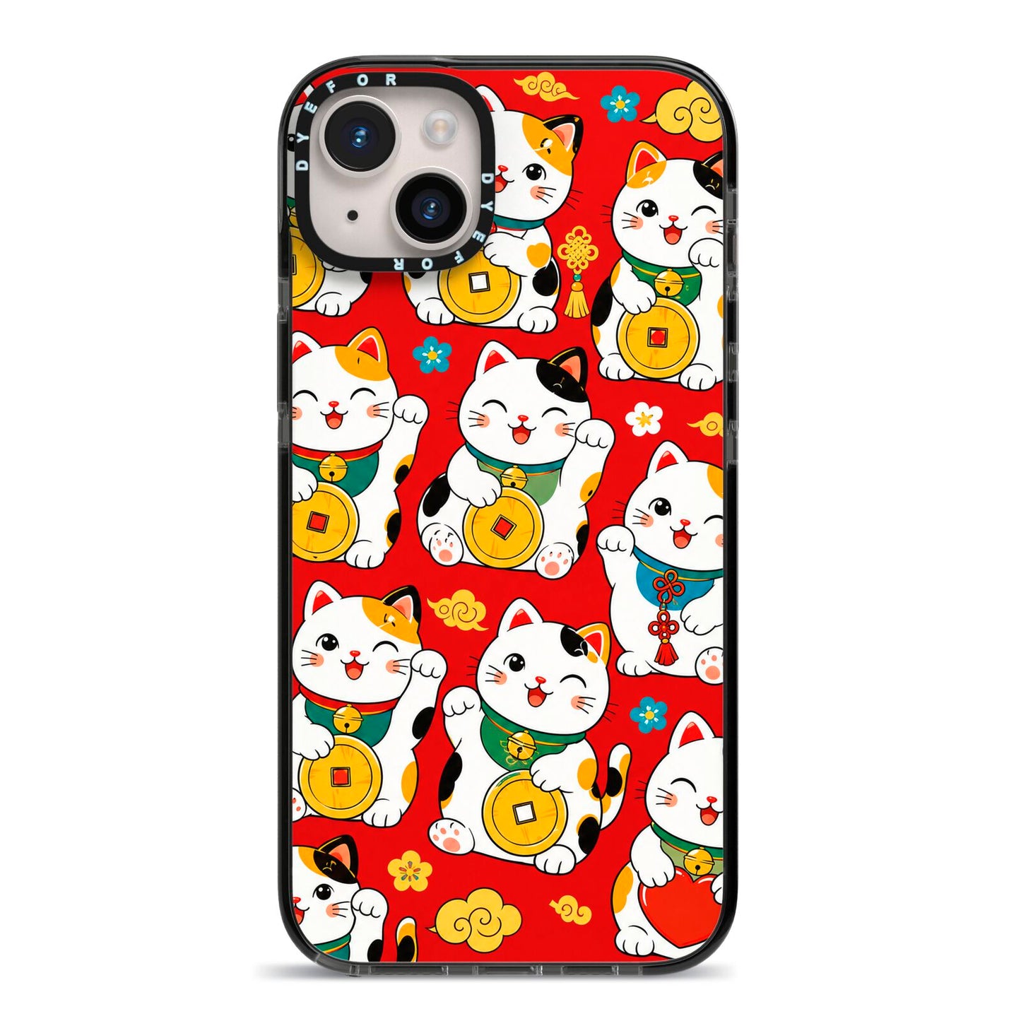 Little Fortunes iPhone 14 Plus Black Impact Case on Silver phone
