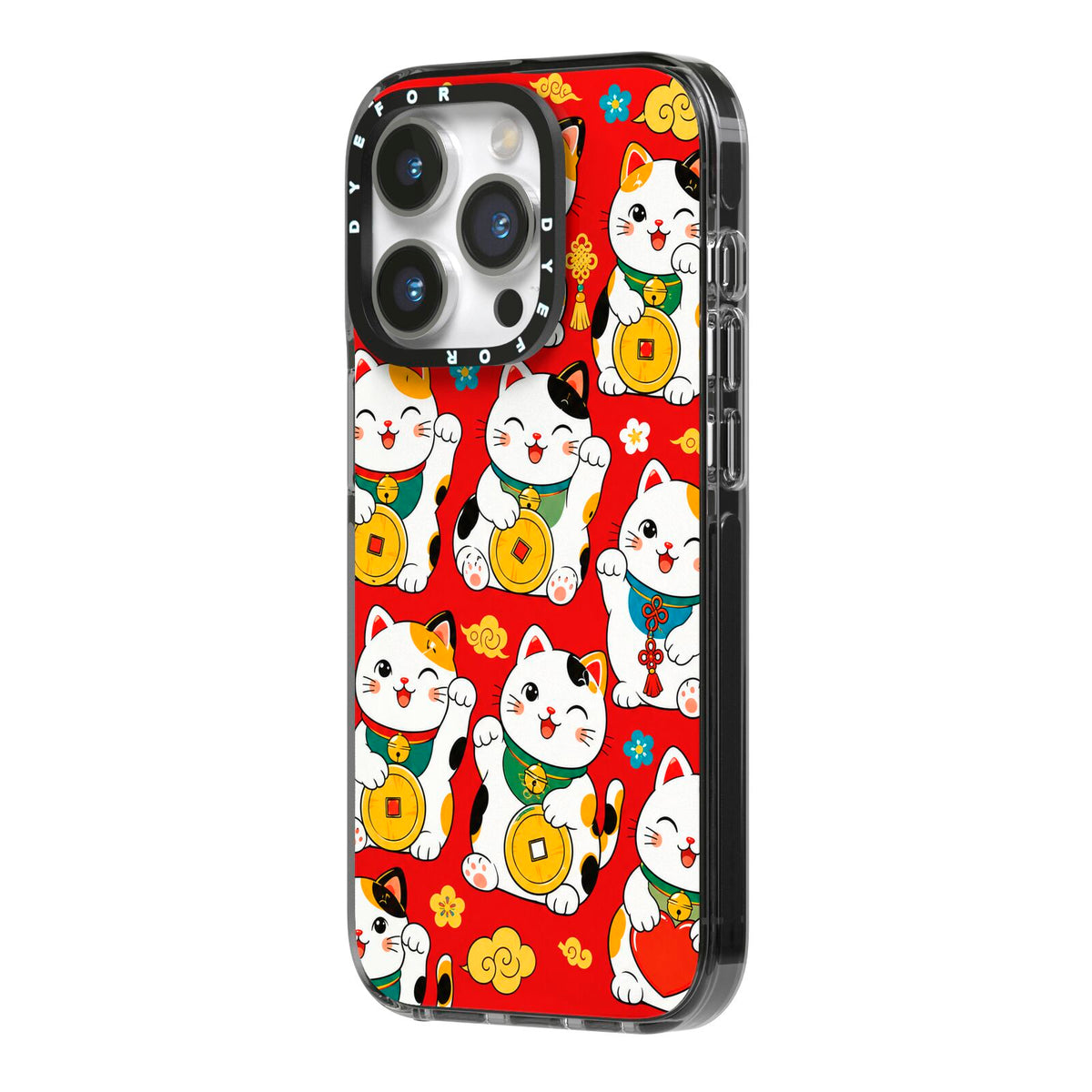 Little Fortunes iPhone 14 Pro Black Impact Case Side Angle on Silver phone
