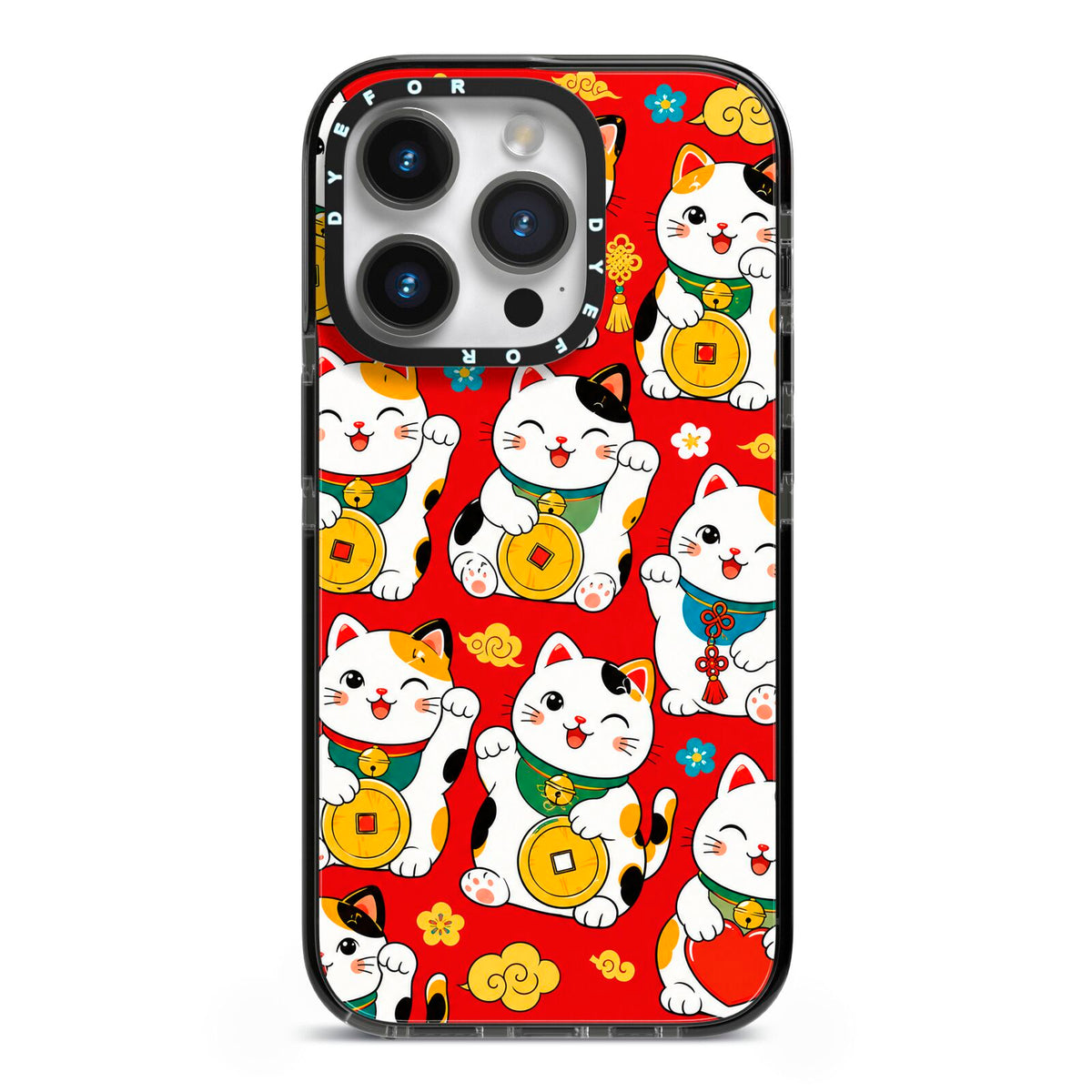 Little Fortunes iPhone 14 Pro Black Impact Case on Silver phone
