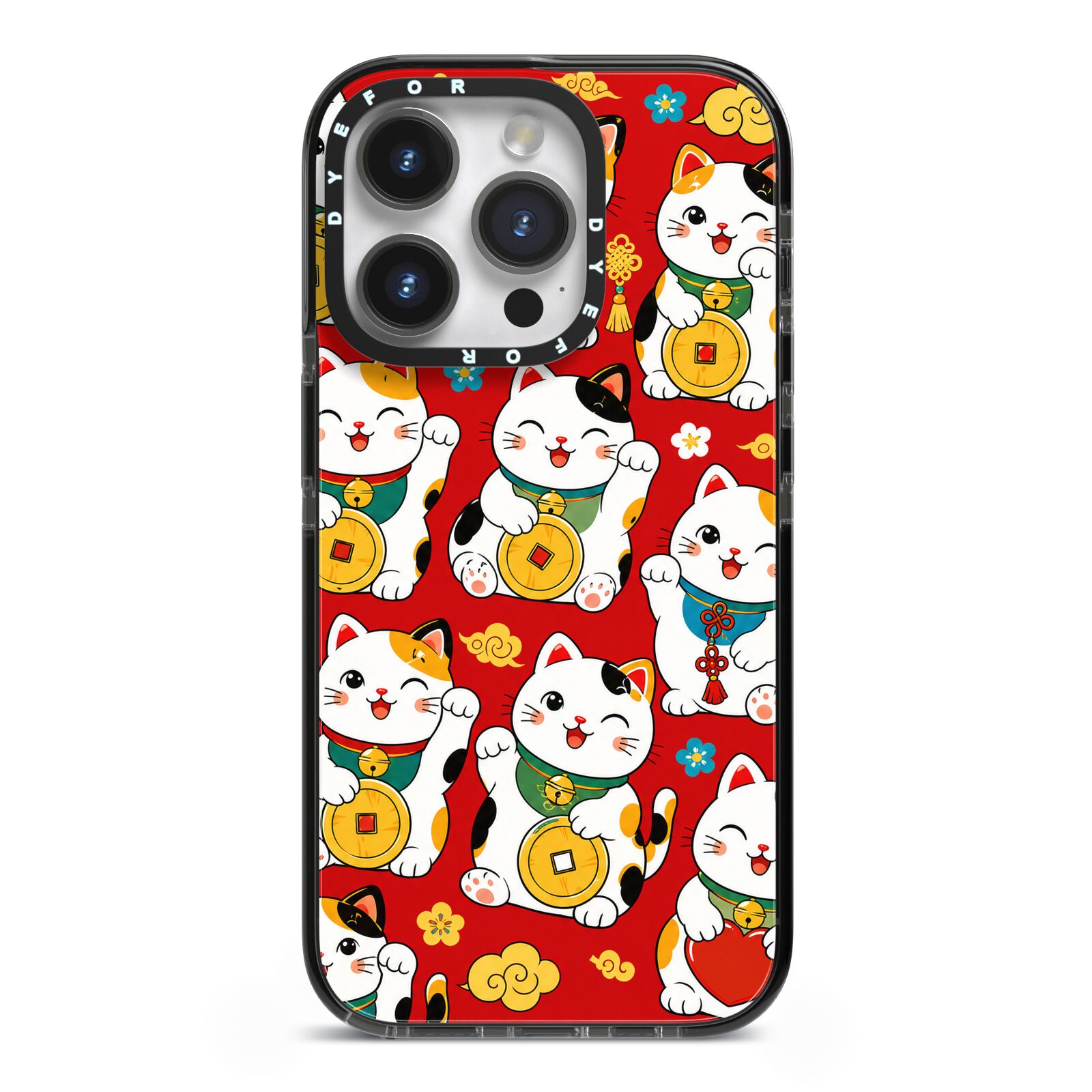 Little Fortunes iPhone 14 Pro Black Impact Case on Silver phone