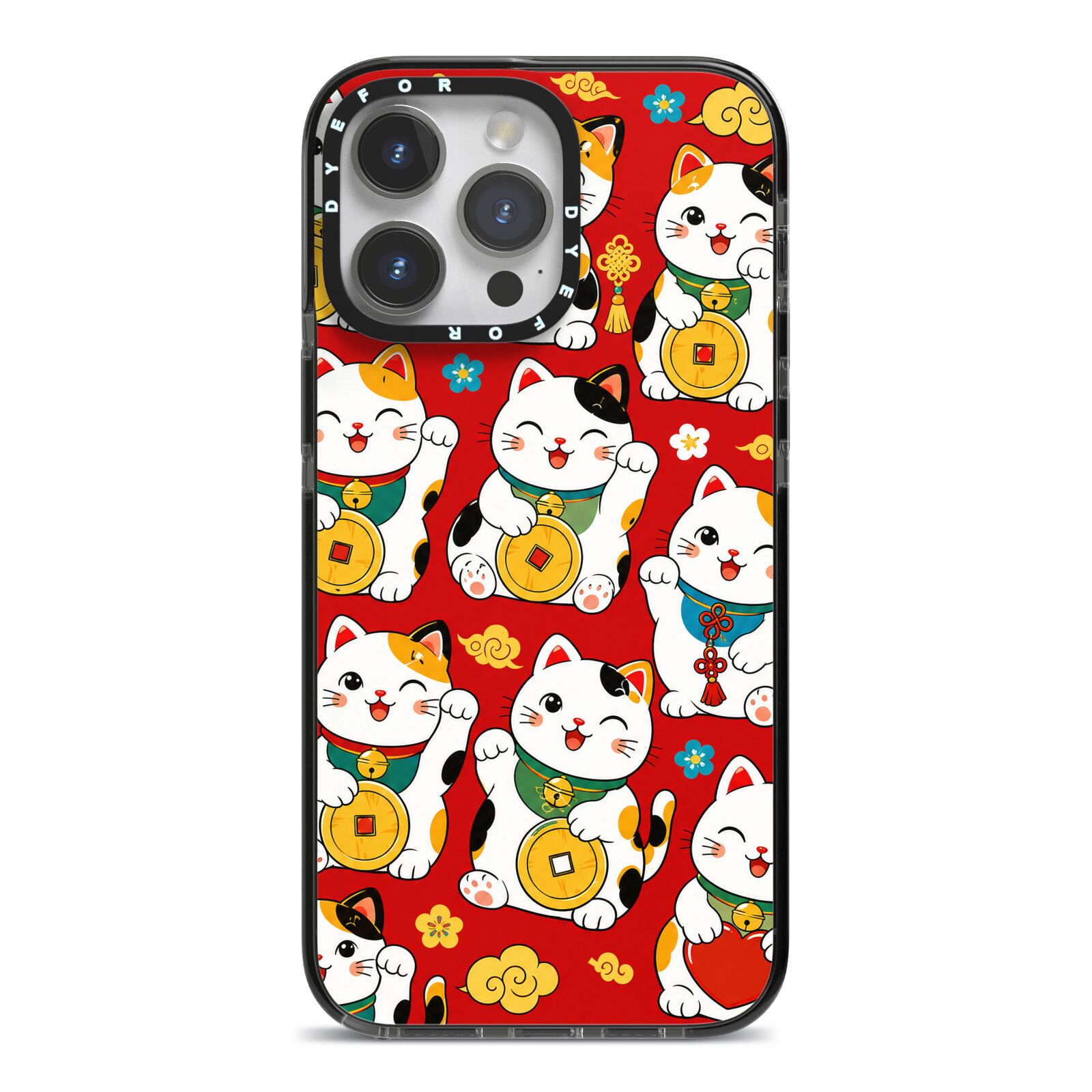 Little Fortunes iPhone 14 Pro Max Black Impact Case on Silver phone