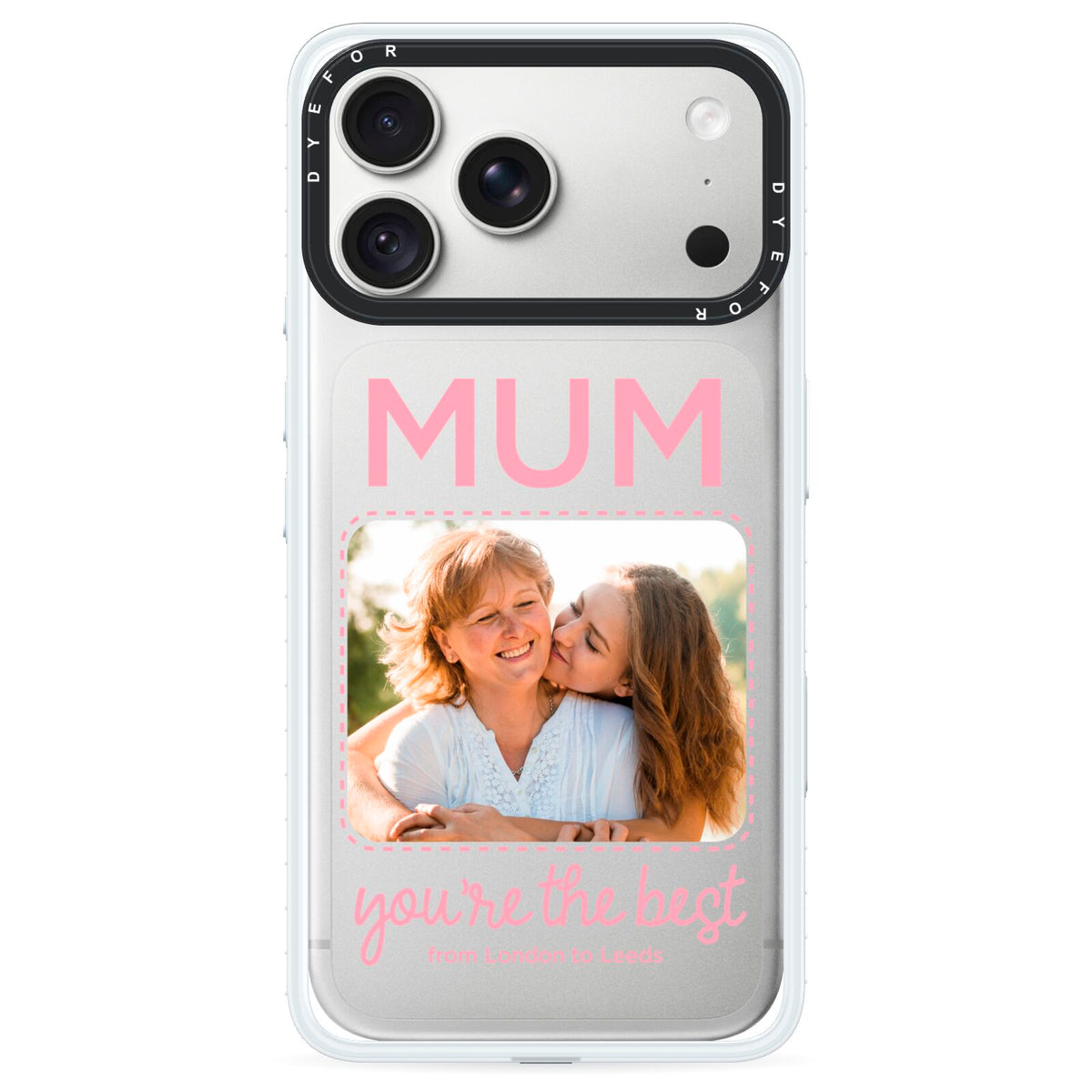 Long Distance Mothers Day Photo iPhone 18 Pro Black Impact Pre order Case on Silver phone