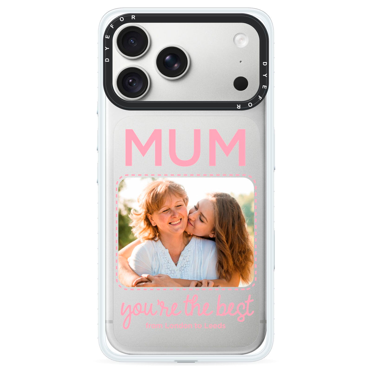 Long Distance Mothers Day Photo iPhone 18 Pro Max Black Impact Pre order Case on Silver phone