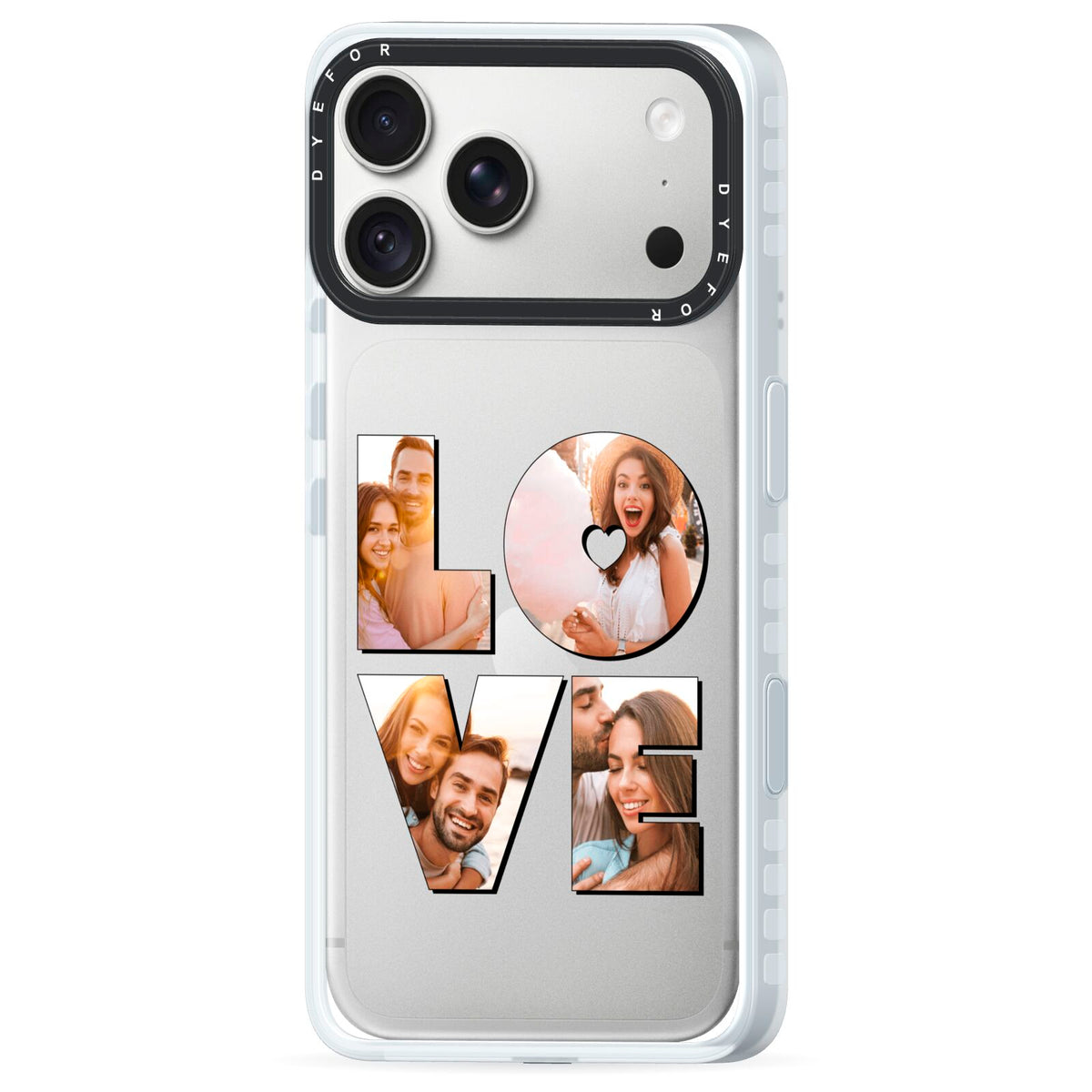 Love Personalised Photo Upload iPhone 18 Pro Black Impact Pre order Case Side Angle on Silver phone