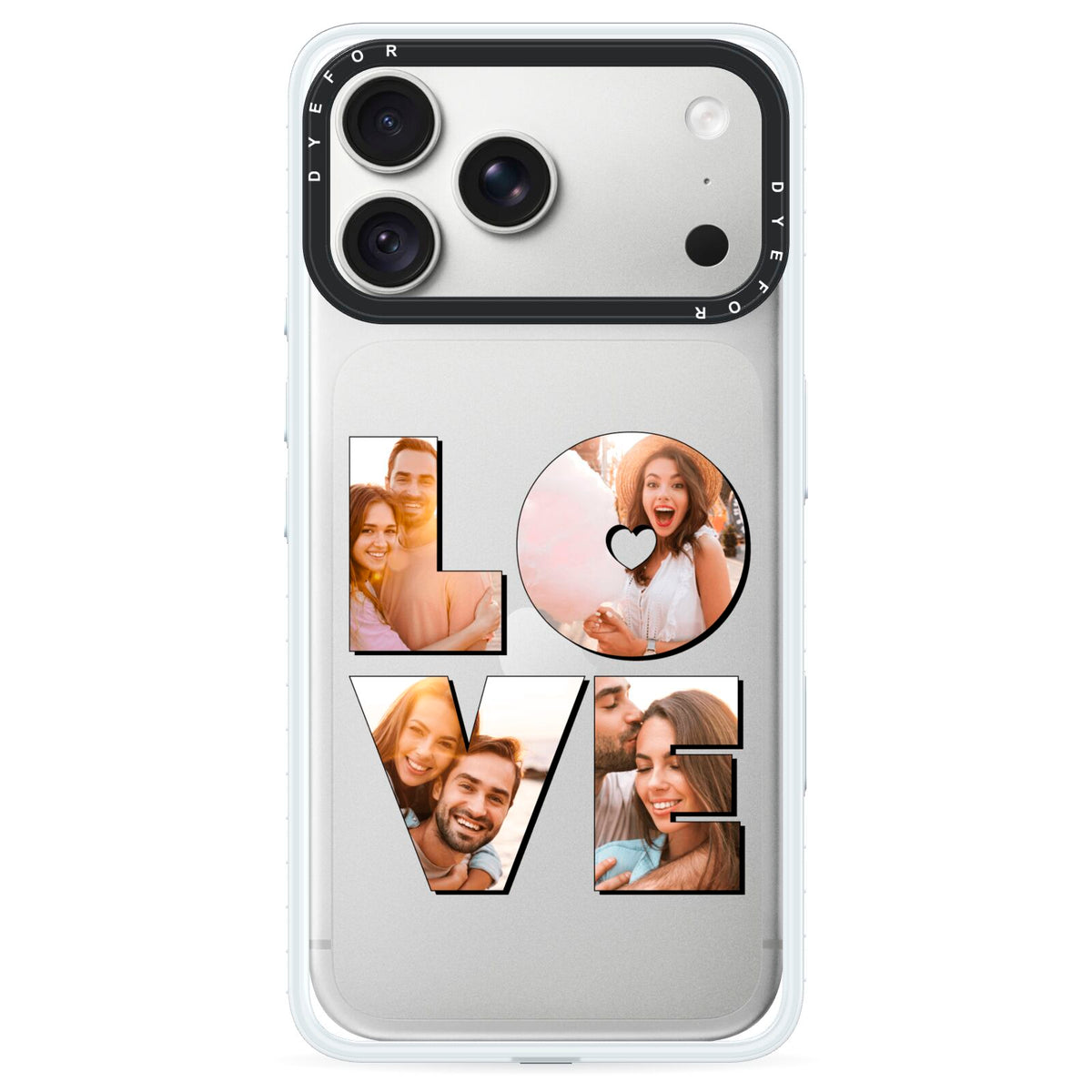 Love Personalised Photo Upload iPhone 18 Pro Max Black Impact Pre order Case on Silver phone