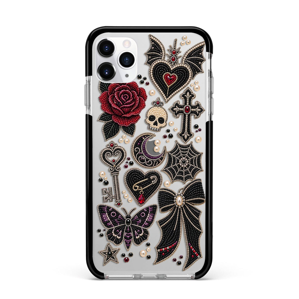 Love Thorns Charms Apple iPhone 11 Pro Max in Silver with Black Impact Case